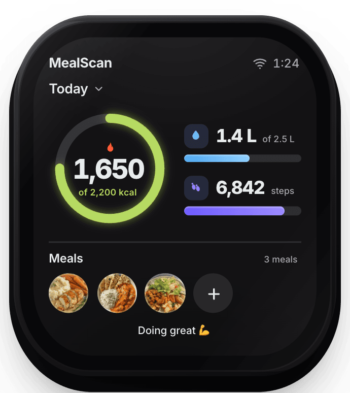 Front of the MealScan Mini showing the always-on display